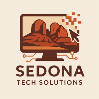 Sedona Tech Solutions logo — red rock buttes on a computer screen