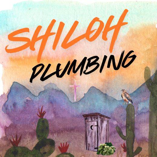 Shiloh Plumbing logo — desert watercolor with orange lettering